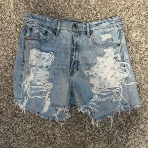 American Eagle Outfitters Light Blue Distressed Jean Shorts